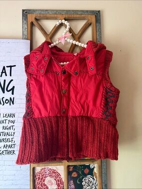 Free People Red Quilted & Knit Sleeveless Vest